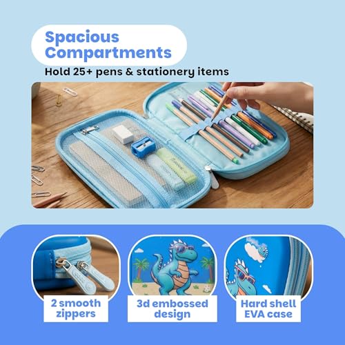 Image of Famyo Rexy Dino School Essentials Kit Lunch Box & Pencil Pouch | Leakproof 3-compartment bento lunch box with hard shell pencil case, ideal school combo for kids