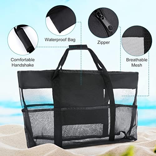 Extra Large Mesh Beach Bags, 70x18x37 cm Large Mesh Beach Tote Bag for Outdoor, Beach Picnic Swimming Pool Shopping, Multi-Functional Sand Toys Storage Bag,Folding Shoulder Bag