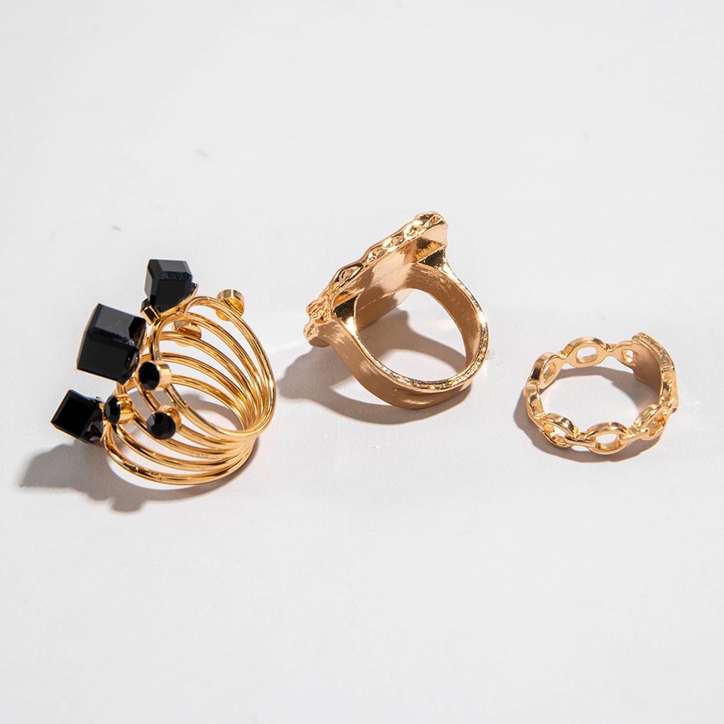 3Pcs Gold Statement Rings for Women Chunky Black Oil Drip Knuckle Rings Set Vintage Aesthetic Enamel Midi Ring Pack Trendy Everyday Jewelry Gifts - Image 6