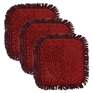 Kuber Industries Velvet Circle Print Pooja Aasan/Prayer Aasan/Meditation Mat For Home Pack of 3 (Maroon) 54KM4138