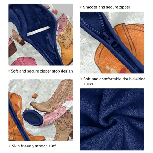 Cowboy Boots with Hearts Toddler Fleece Jacket Girl Boys Hooded Fleece Jacket Coat Warm Outwear Zip-up 3-10T3