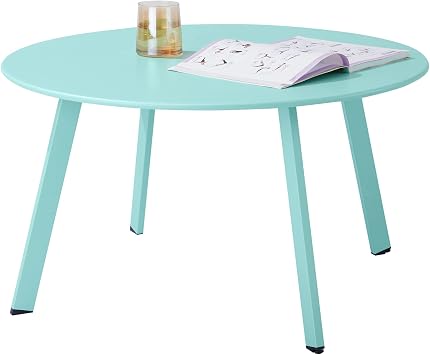 Patio Coffee Table - Metal Steel Outdoor Round Table Weather Resistant Anti-Rust Outdoor Table Green