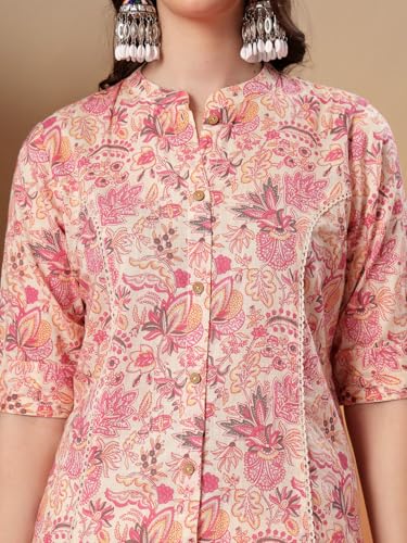 Image of Stylum Women's Pink Floral Printed Rayon A-Line Kurta