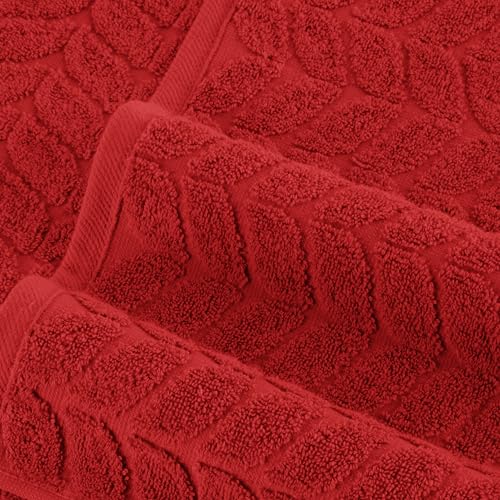 Image of Elegant Comfort Luxury 6-Piece 100% Turkish Cotton Jacquard Braided Textured Premium Hotel Quality Towel Set- Soft and Absorbent, Includes 2 Bath Towels, 2 Hand Towels and 2 Washcloths, Red