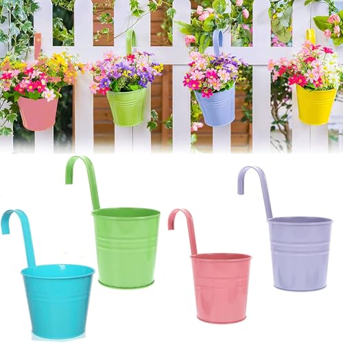 Semazz Pots de Fleurs Suspendus,4 pcs Pots de Fleurs Exterieur Pot Suspendu en Métal Suspension Plante avec Crochet Paniers de Jardinière Suspendus pour Balcon Clôture Jardin