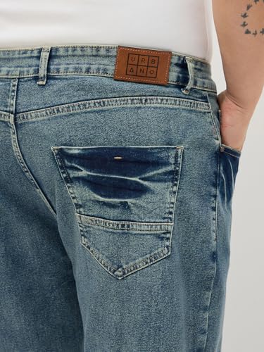 Image of Urbano Plus Men's Regular Fit Heavy Washed Denim Jeans Stretchable