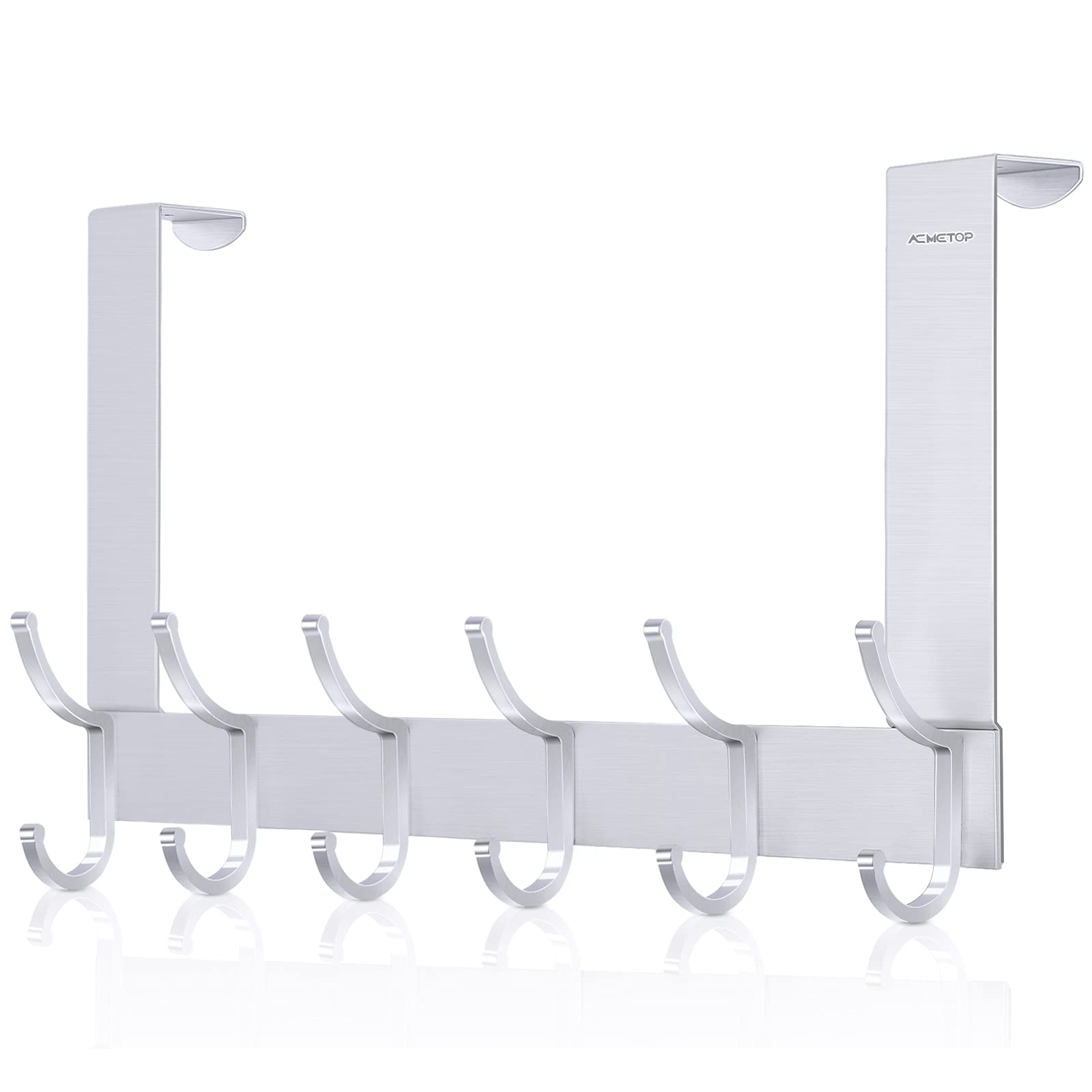 ACMETOP Door Hooks, Heavy-Duty Over Door Hanger with 6 Dual Hooks for Hanging Coat, Towel, Bag, Robe, Hat, Aluminum, Brushed Finish (Matte Silver)