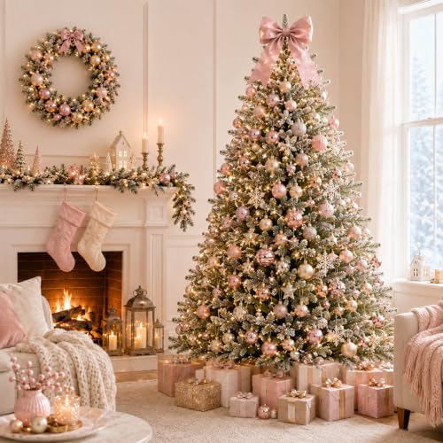Image of Lunmon 64 Pcs Blush Pink Champagne Gold Christmas Ornaments Xmas Bulbs