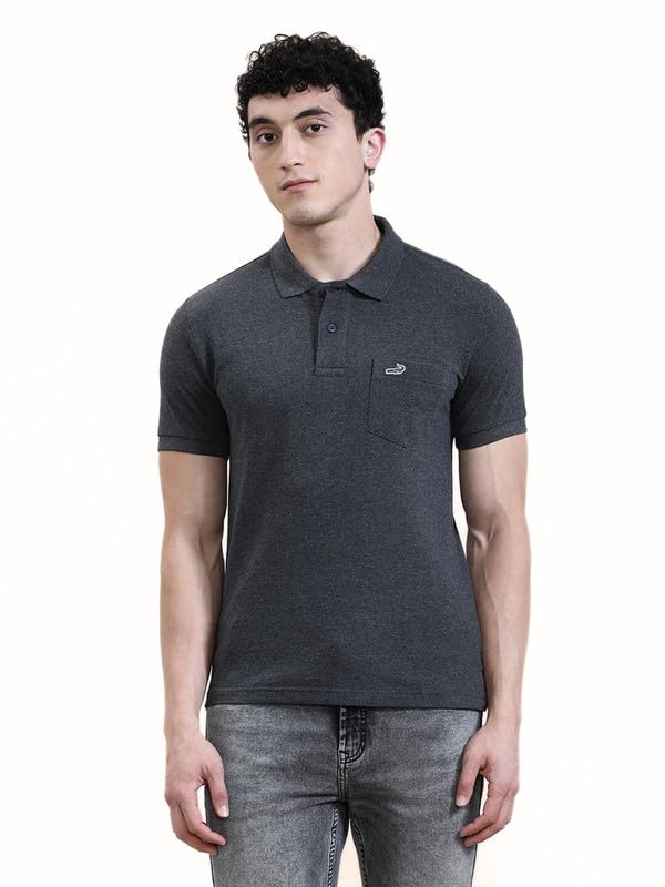 Image of CROCODILE Men's Solid Casual Wear T-Shirt | Polo Neck | Half Sleeves | Pull On | Regular