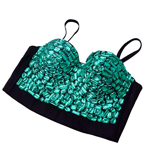 Image of Charmian Women's Colorful Rhinestone Push Up Bra Clubwear Bustier Crop Top | Underwire Padded Bra, Detachable Shoulder Straps, Plastic Boned
