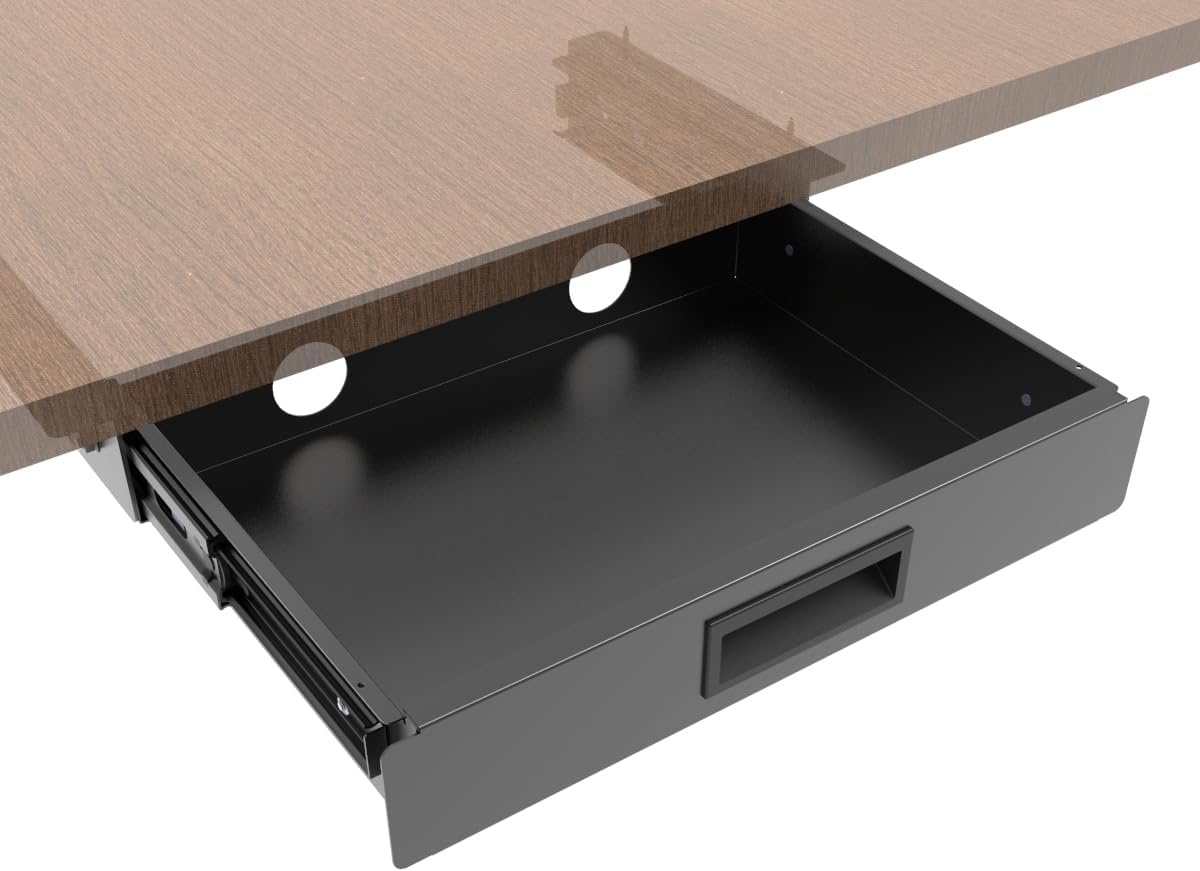 13 Inch Wide Under Desk Sliding Drawer- Pull Out Storage Organizer with Handle at office or home for Sit Standing Workstation, Black