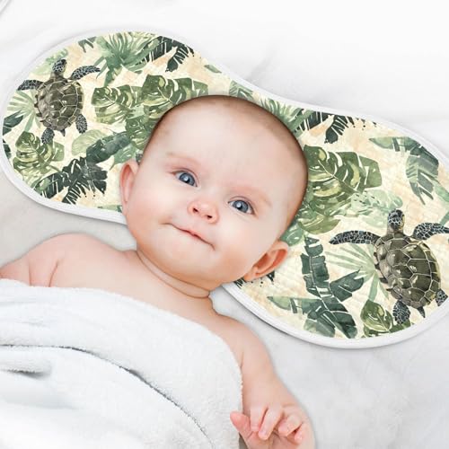 Image of Muslin Baby Burp Cloths Set of 4, Soft Absorbent Palm Leaves and Sea Turtles Muslin Washcloths, Bibs, Face Towel for Newborn Boys Girls, 22 x 11 Inch