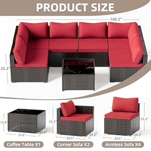 WWR 7 Pieces Patio Set, Wicker Conversation Sets with Cushion and Table, 7-Pieces Couch,Patio Furniture Set for Porch Poolside Backyard, Brown Frame Modular Sofa Set WWR 7 Pieces Patio Set Wicker Conversation Sets with Cushion and Table 7 Pieces CouchPatio Furniture Set for Porch Poolside Backyard Brown Frame Modular Sofa Set