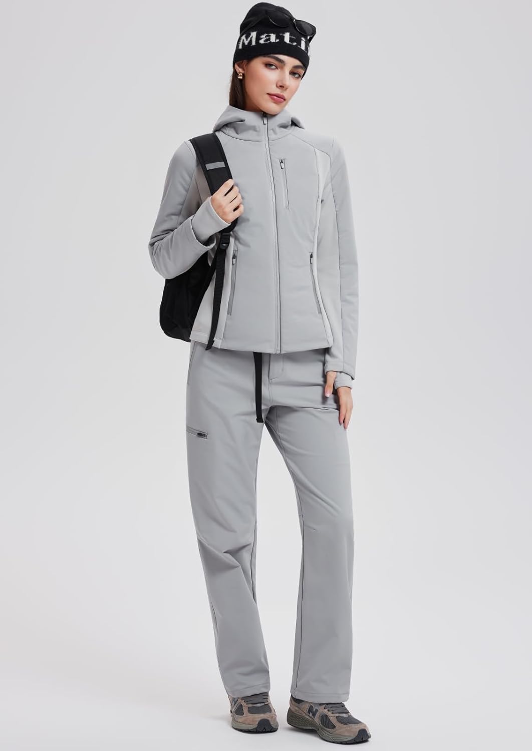 Mudere Women's Softshell Jacket with Hood Fleece Lined Warm Lightweight Windbreaker Waterproof Coat for Outdoor Hiking - Image 7