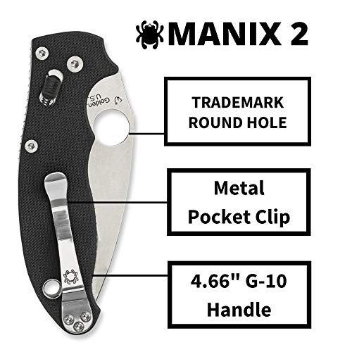 Spyderco Manix 2 Folding Pocket Knife with 3.3" CPM S30V Steel Blade and G-10 Handle - EDC Knife for Men and Women, Perfect for Hunting, Tactical, Camping, Survival, Hiking - PlainEdge - C101GP2 - Image 4