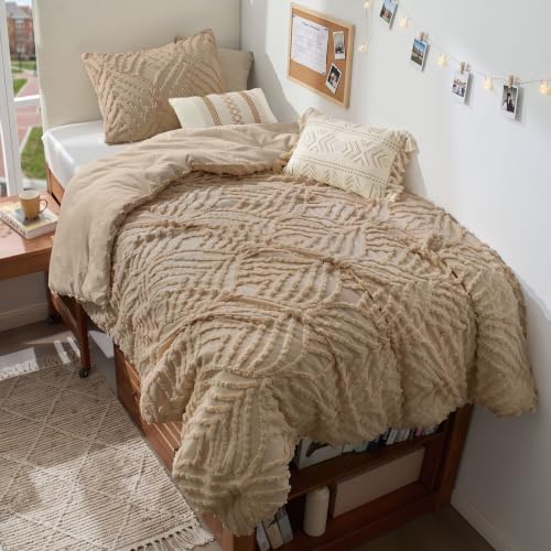 Image of BEDELITE Boho Comforter Set Twin - Tufted Boho Bedding Set, Khaki | Soft & Lightweight Comforter for All Seasons, Jacquard Farmhouse Bedding with 1 Pillowcase