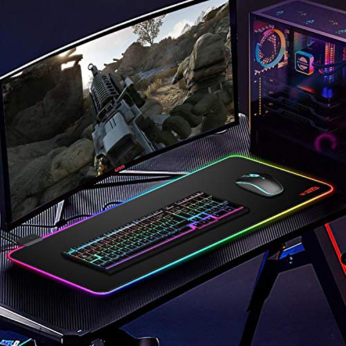 RGB Gaming Mouse Pad Large, RGB Mouse Pad with 14 Lighting Mode, Large Mouse Pad with No-Slip Rubber Base and Memory Function, Large Gaming Mouse Pad, Game Mouse Mat - 31.5x11.8x0.15 in