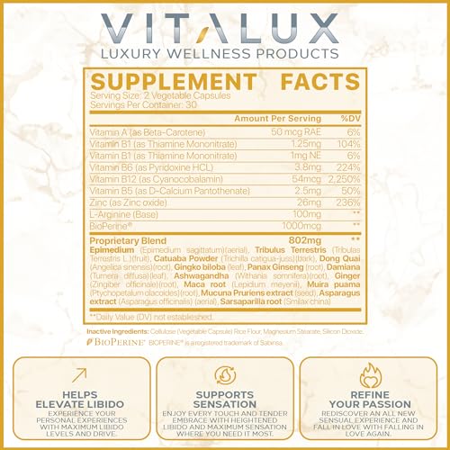 VITALUX || #1 New Premium Libido Booster for Women Supplement || Aphrodisiac, Boost Mood & Balance Hormones | Ultra Dosed Formula w/ 14 Powerful Ingredients | 3rd Party Tested + USA Made - 60 Caps