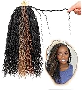 14 Inch 9 Packs Mixed Colors Combo Pack,New Goddess Faux Locs Crochet Hair for Women-Pre Looped S...