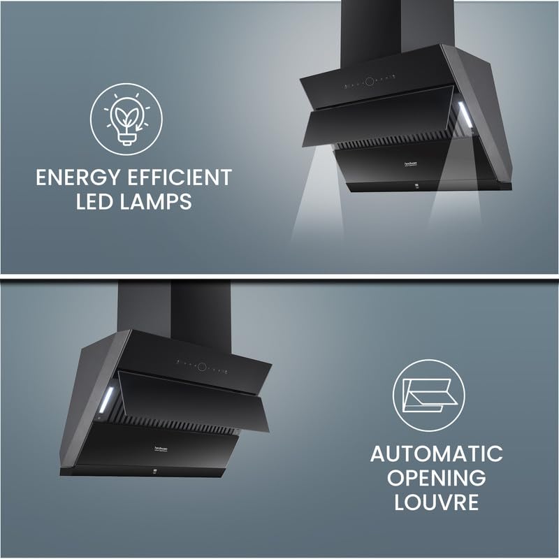Image of Hindware Smart Appliances Skyla Neo BLDC 90 Blk | 1500 CMH | Auto Clean Chimney | Slant | Filterless | Motion Sensor | Automatic Louvre Opening | 12 Yrs Warranty on Motor & 3 Yrs on Product By Brand