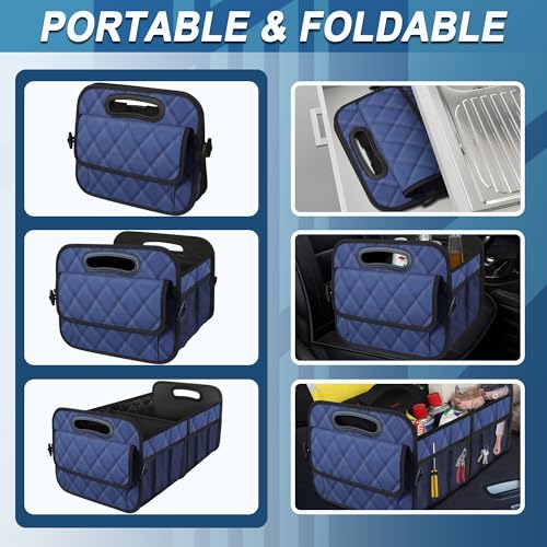 Image of Deosk Car Trunk Organizer for SUV, Car Organizers and Storage with Reinforced Handles, Car Accessories for Women /Men 70L Waterproof Polyester Trunk Organizer(Large, Navy Blue)