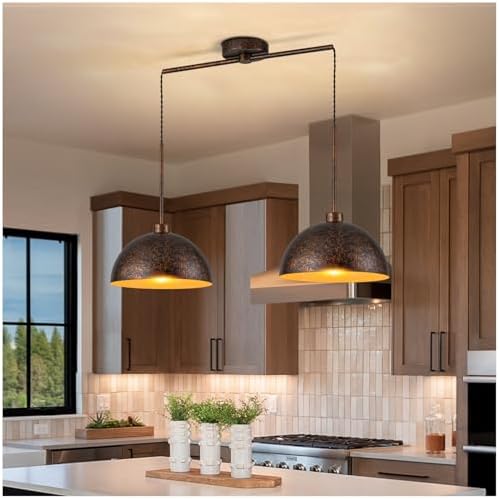 2-Light Copper Pendant Light, Large Dome Pendant Light Industrial Island Lights for Kitchen ...