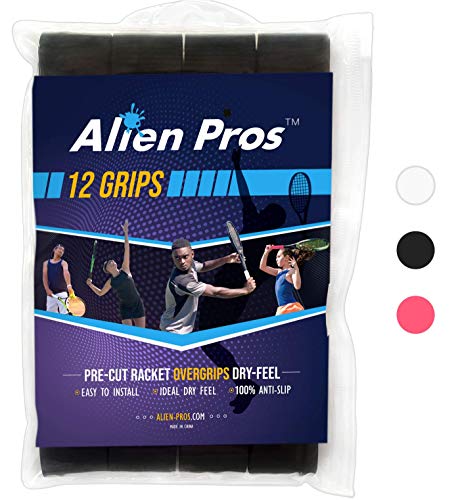 Image of Alien Pros Tennis Racket Grip Tape (6 Grips) - Precut and Dry Feel Tennis Grip - Tennis Overgrip Grip Tape Tennis Racket - Wrap Your Racquet for High Performance (6 Grips, White)