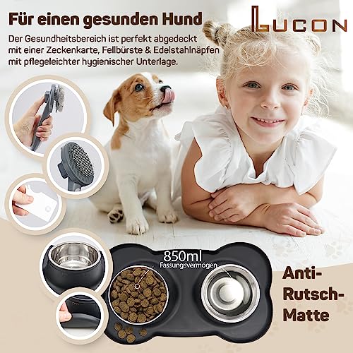 LUCON Hundestarterset Hunde Zubehör Geschenkset bestehend aus Hundespielzeug Hundeleine Hundehalsband Hundedecke Hundebürste Hundenapf Kotbeutel Zeckenkarte Welpen Set