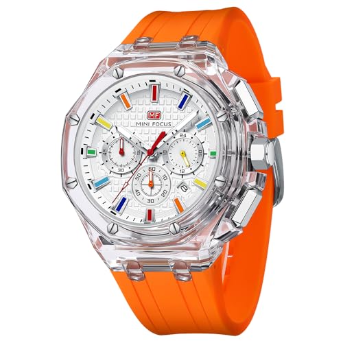 Mini Focus Herren-Armbanduhr, multifunktional, transparentes Analog-Anzeige, Silikonband, Kalender, Quarz, wasserdicht, Trend-Armbanduhr für Herren