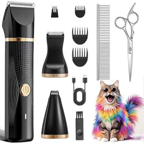 Image of Cat Grooming Clippers Kit with Paw Trimmer, 3 in 1 Electric Pet Hair Trimmer Supplies for Thick Matted Hair, Heavy Coat Butt Shaver Cat Razor Fur Trimmer for Dogs at Home (Black)