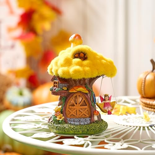 Teresa'S Collections Fairy House Fall Outdoor Decor Garden Statues With Solar Light thumb #2