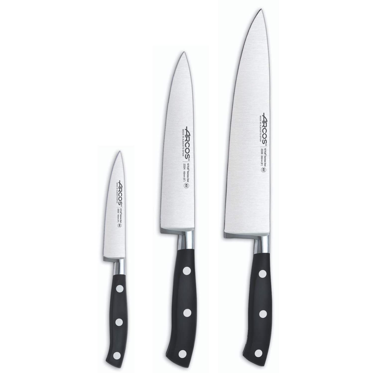 Arcos Riviera, Küchenmesser-Set, Regler + 2 Chefmesser, Edelstahl geschmiedet Nitrum, POM-Griff, Schwarz