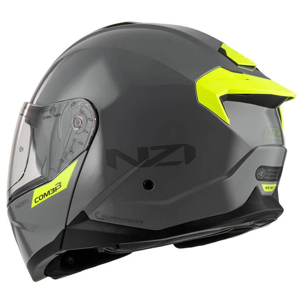 NZI Combi 3 Duo Nouveau Gris Amarillo Intercom Sena - Casco de Moto Modular Abatible Bluetooth Integrado con Visor Solar - Unisex Hombre y Mujer - Homologado P/J ECE 22.06