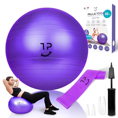 Tre Puri® Yoga, Palla Pilates – 55 CM Palla con Yoga Accessori Marchio ITALIANO – Utile per fare fitness a casa e addominali - OMAGGIO fascia elastica ed E-book (CONSIGLI PER TE)