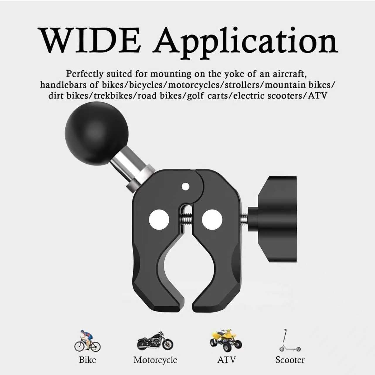 1'' Ball Clamp Handlebar Mount Base with Claw for Handlebar Rail 0.7'' to 1.5'' in Diameter, Compatible with RAM Mounts B Size 1 Inch Ball Double Socket Arm and Bicycle Phone Holder (Black-1)