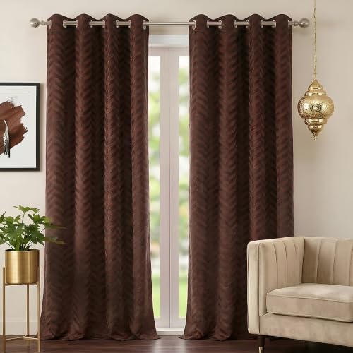Image of 100% Noise Reducing Curtains 8 Feet 2 Piece, Brown | Embossed Panels Mild Thermal Insulated Light Block Room Darkening Curtains (Brown, 96 Inch)