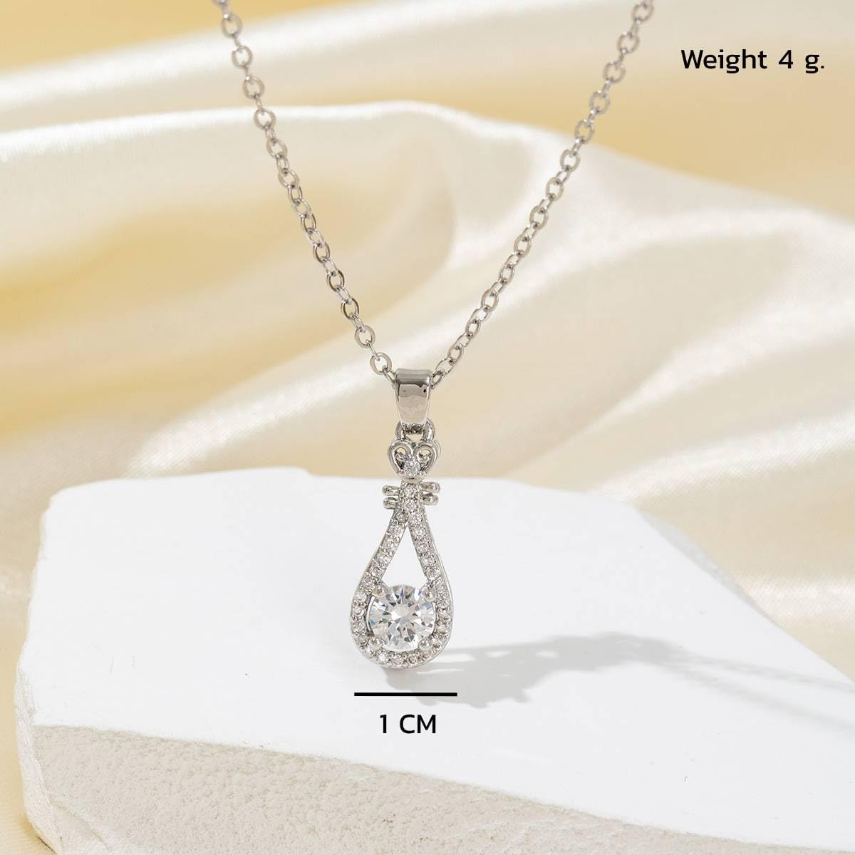18K White Gold Plated Teardrop Pendant Necklace with Sparkling Cubic Zirconia – Elegant Gift for Women - Image 5