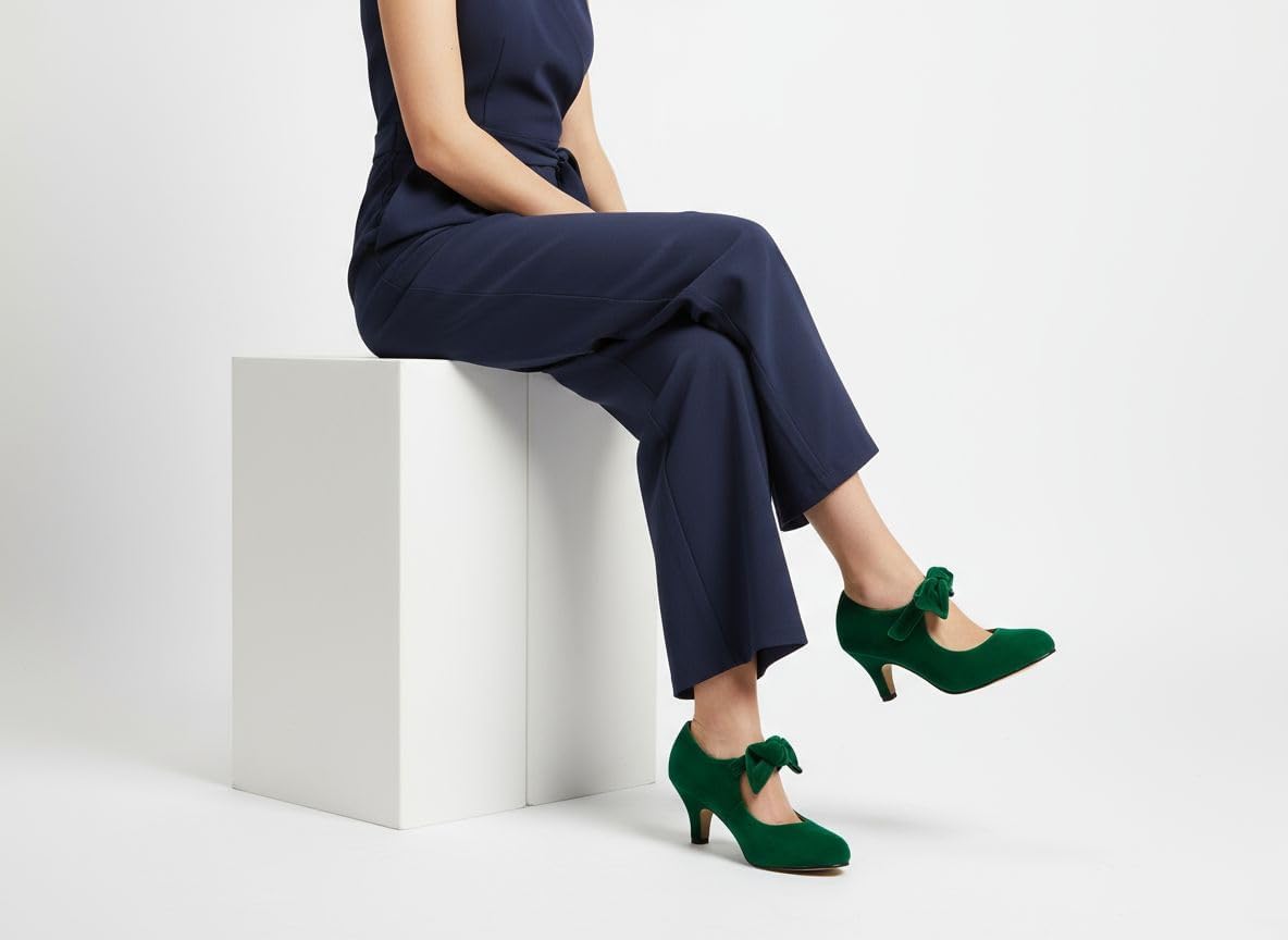 LIURUIJIA Women's Bow Heels Mary Jane Kitten Heel Pumps Round Toe Low Heels Ankle Strap Wedding Evening Party Dress Shoes - Image 2