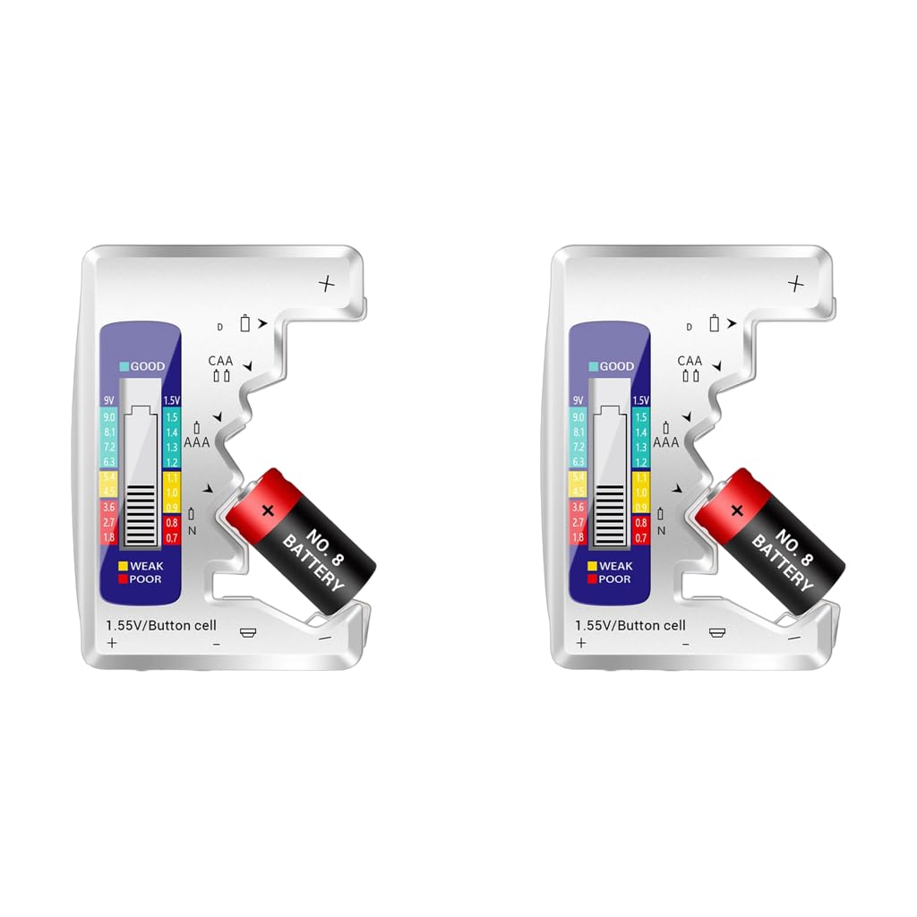 Serplex® Battery Tester Universal Digital Battery Checker For AAA/AA 9V C/D/N 1.5V Button Cell Battery Small Accurate Cell Tester Battery Power Checker Not For Rechargable Battery X 2