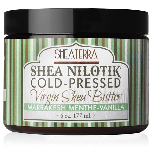 Shea Terra Organics Cold-Pressed Virgin Shea Butter – Marrakesh Menthe Vanilla | Organic East African Shea for Dry Skin, Stretch Marks, Nails & Hair – 6 oz