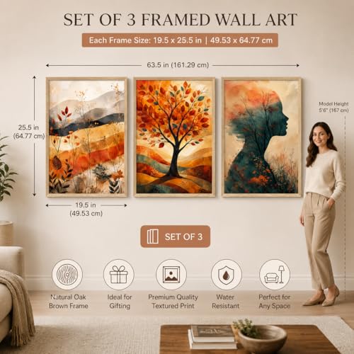 Image of Livin'luxe Set of 3 Abstract Autumn Tree Women Wall Paintings for Living Room Dining Bedroom Decor with Premium Wooden Color Synthetic Frame (25.5 x 19.5 Inch) NM03-89
