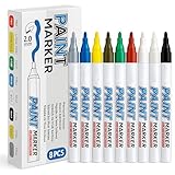 permanent Marker Acrylstifte,wasserfeste,Reifenfarbe Stift,2.0mm,8 Farbe,Geeignet zum Bemalen von Stein, Grabstein, Reifen, Glas, Holz, Metall, Ostereiern und Weihnachtsdekoration.