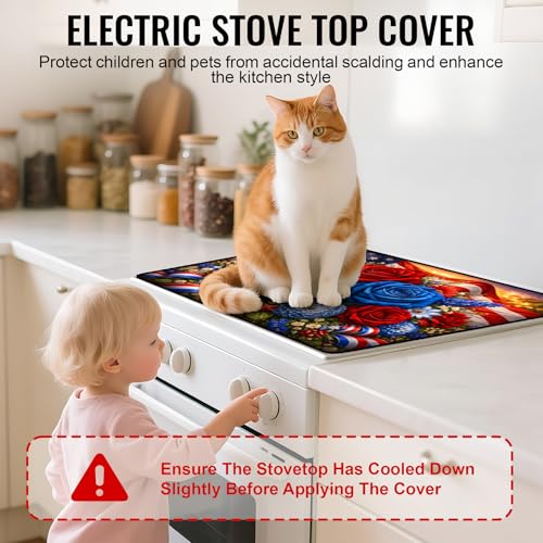 Image of Stove Top Covers for Electric Stove, Glass Stove Top Cover 28.5x20.5 in | Heat Resistant, Non-slip, Use on Electric or Ceramic Stove Protector, Dish Drying Mat, Floral Kitchen Decor