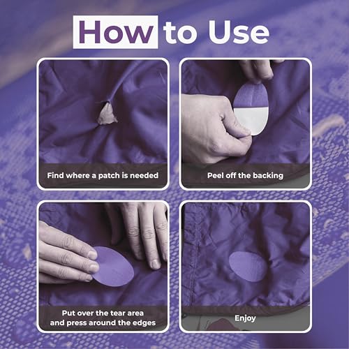 aZengear Repair Patches for Jackets, Tent, Shoe Toe, Air Mattress, Inflatables, PVC Gear - Waterproof, Self-Adhesive, Tear-Cold-Heat-Resistant, Down Puffer Coat (11pcs, Lilac)