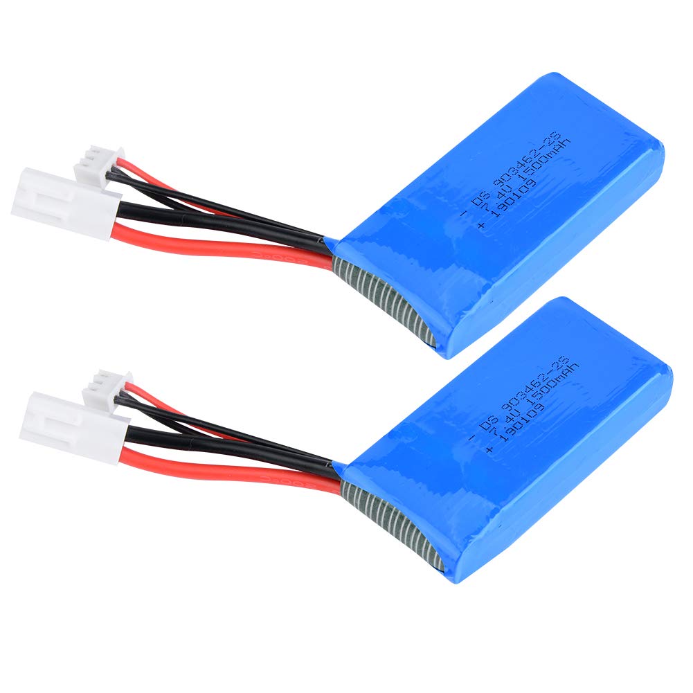 Batería de Litio de 7,4 V, 1500 MAh con Enchufe Pequeño para Barcos Modelo FT009 RC, 2 Piezas de Alto Rendimiento