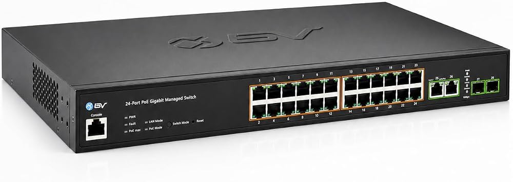 BV-Tech 24 Port PoE+ Switch, Managed Gigabit | 2 Ethernet & 2 SFP Uplink