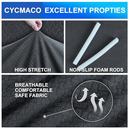 CYCMACO High Stretch Sofa Überzug 2 Sitzer, Sofabezug rutschfest, Couch Bezug Elastischer, Jacquard Sofahusse Mit Armlehnen, Universal Sofa Covers, Couchüberzug Waschbare, Dunkelgrau