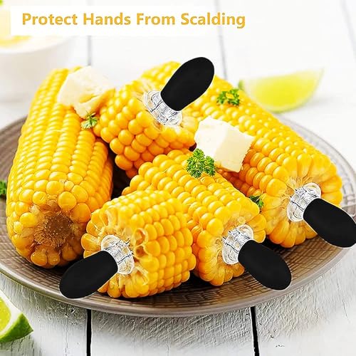 10 Stück Maiskolbenhalter in Edelstahl, Maiskolbenspieße für BBQ und Küche, Rostfreier Mais-Pick, Fruit Forks, Schwarzer Maishalter