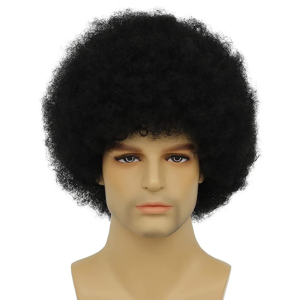 TUONYIS Années 70 Années 80 Perruque pour hommes longue perruque noire, hommes Curly Cosplay Wigs, Men Costume Hippie Rockstar Men's Wig For Carnival Halloween Costume (Noir