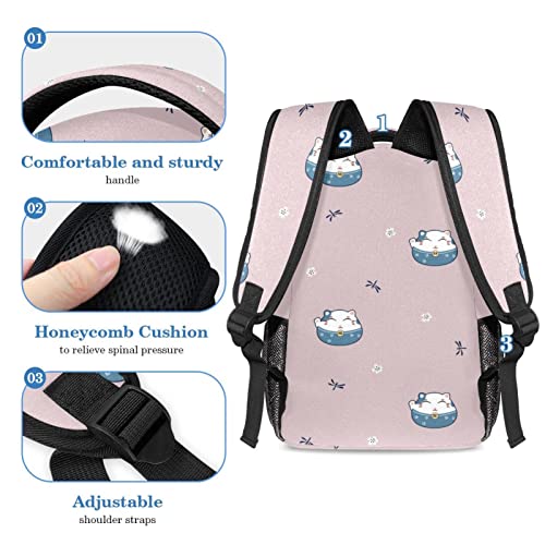 Sac à dos chat porte-bonheur résistant avec trousse protégeant les cahiers